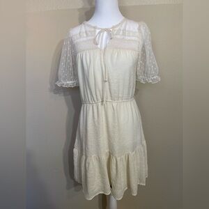 Sweet Wanderer off white boho Dress with sheer Polka Dot Sleeves